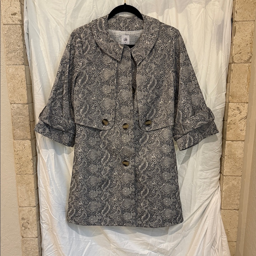 CAbi Black and Gray Snake Print Trench Coat